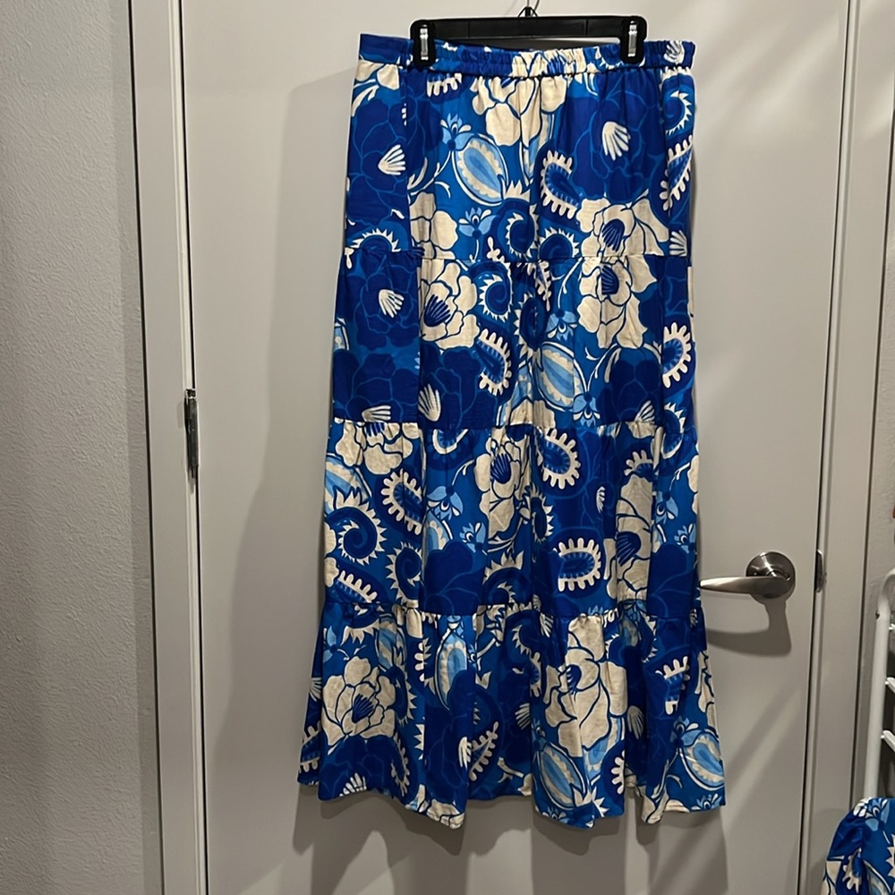 House of Harlow 1960 Blue Paisley Linen Maxi Skirt Set - Picture 7 of 9